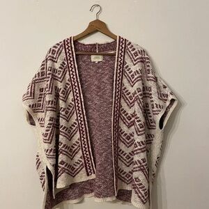Elegant Knit Poncho in Burgundy and Cream